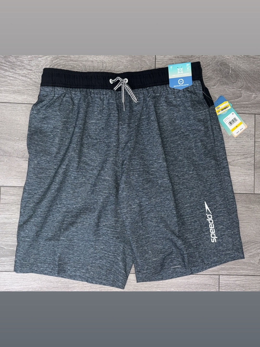 Speedo Men’s Size M Swim Shorts Heather Gray/Black UPF 50+ Water-Repellent New